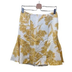 Ann Taylor Marigold Yellow Floral Lined Flare Skirt. Size 6. Linen Blend.
